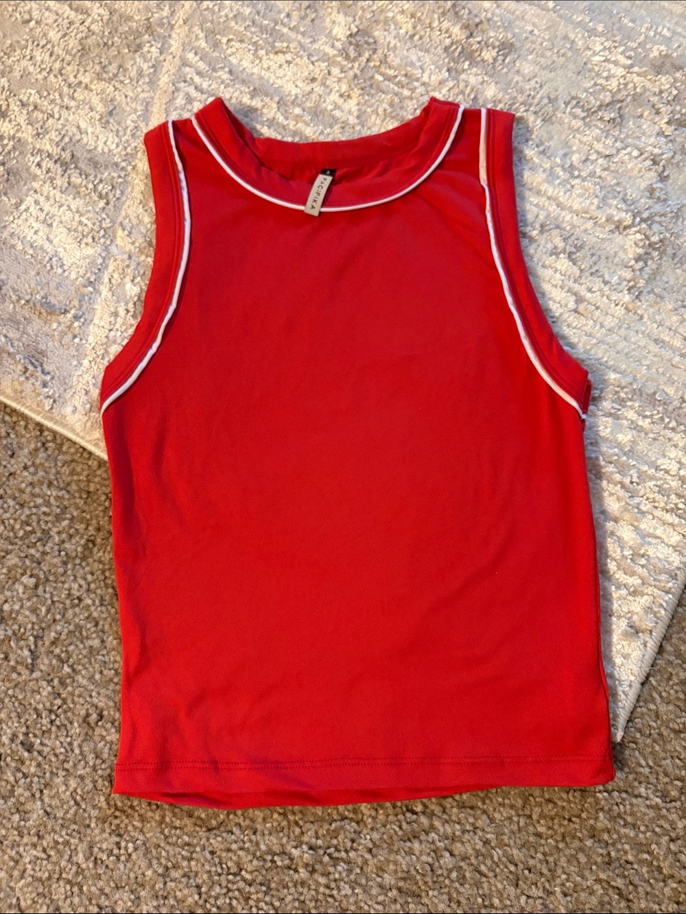 Pacifika red tank top white piping sleeveless sporty top